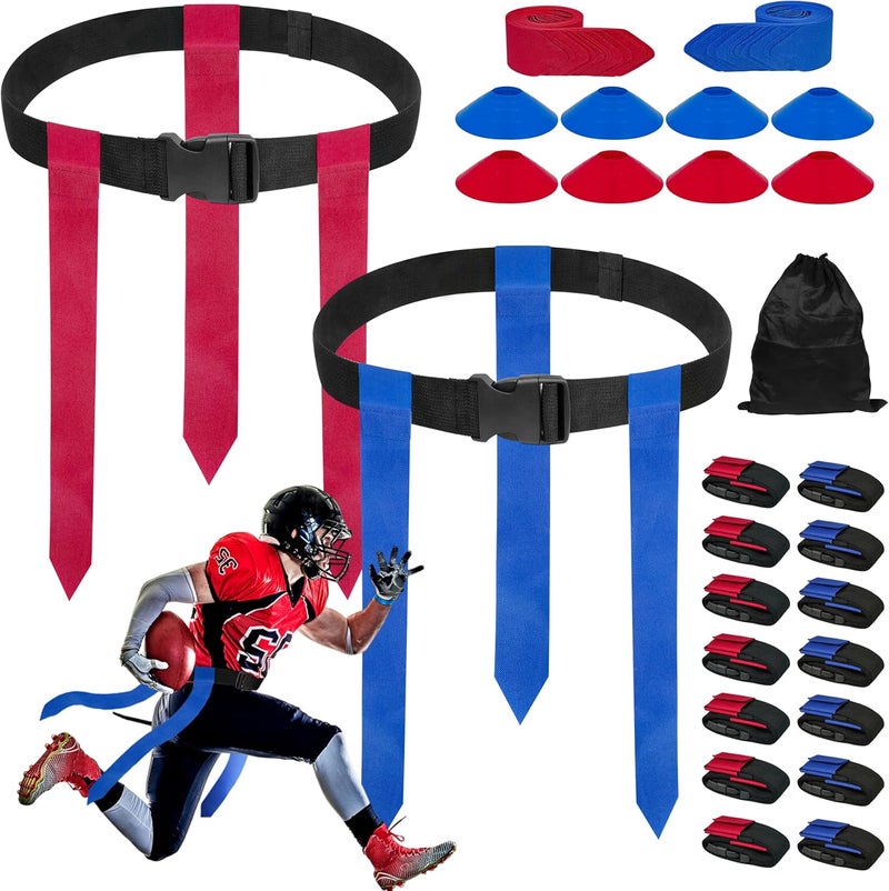 Ysiewjsue Flag Football Belts, 14 Player Adjustable Flag Football Set with 42 Flags, 8 Practice Cones and Bag, for Kids Youth and Adults Training - Image 1
